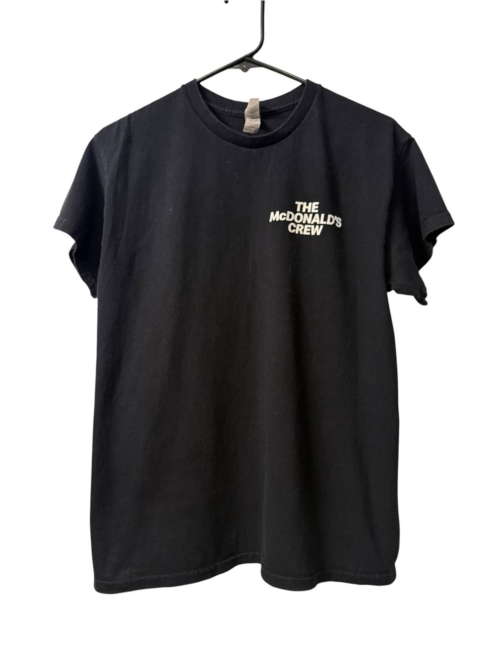 Mens black McDonald’s crew neck T shirt with The McDonalds Crew on front MEDIUM
